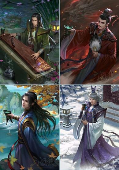全新绘制的原画,包含了四方势力的四大谋士——周瑜,诸葛亮,郭嘉,贾诩
