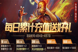 王者荣耀清明节充值送礼活动：充60点券送30点券优惠卡