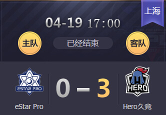 2018kpl春季赛4月19日 eStar Pro 0：3 Hero久竞 Hero久竞比赛视频