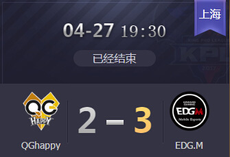 2018kpl春季赛4月27日 QGhappy 2：3 EDGM EDGM双杀QGhappy