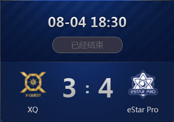 王者荣耀冠军杯8月4日 XQ 3：4 eStarPro XQ遗憾出局