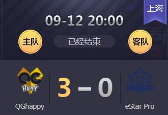 2018kpl秋季赛9月12日 QGhappy3：0 eStarPro QGhappy仍然有稳定且强大的实力