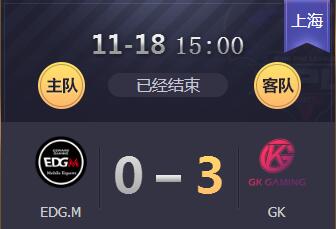 2018kpl秋季赛11月18日 EDGM 0:3 GK EDGM上新人遭GK零封