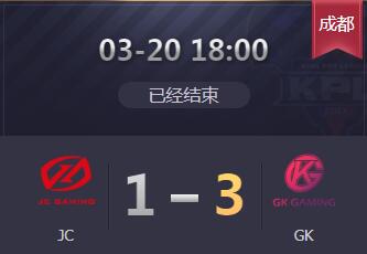 2019kpl春季赛3月20日 JC 1:3 GK JC3连败垫底首胜难求