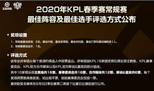 2020kpl春季赛常规赛最佳阵容、最佳选手评选规则：最佳位置20候选、mvp4人候选